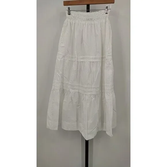Quince Women 100% Organic Cotton Poplin Tiered Maxi Skirt White S - Picture 1 of 2